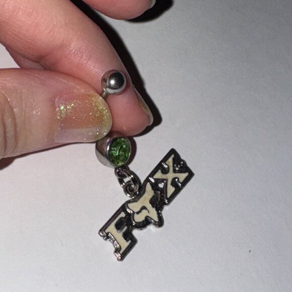 White and Green Fox Dangle Belly Ring - Picture 9 of 9
